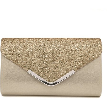 Clutch til kvinder, Clutch, Aften taske, Kuvert taske til kvinder, Glitter, Satin, Guld, 24*14*5cm, Retro guld