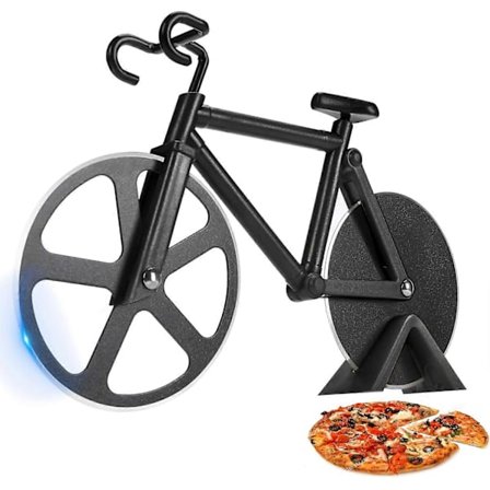 Cykel Pizza Skærehjul - Gaver til Cyklister Mænd - Cykel Pizza Skærer - Sjove Køkken Gadgets - Rustfrit Stål Pizza Slicer (sort)