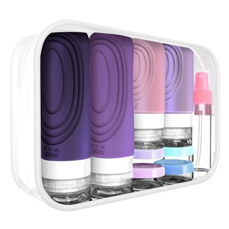 Resestorlek Silikon Toalettartiklar Behållare Set - 17 Delar