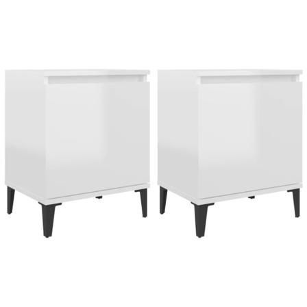 Vidaxl Sängbord Med Metallben 2 St Vit Högglans 40x30x50 Cm Vit