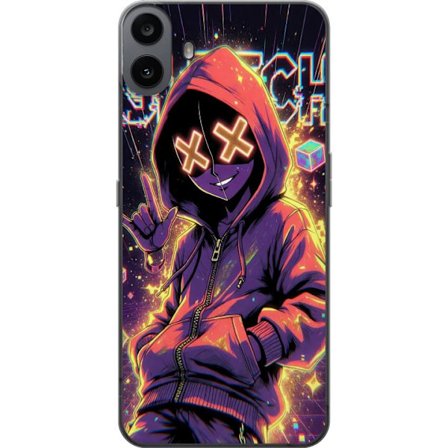 Kompatibel Mobilcover til Nothing Nothing CMF Phone 1 Cyberpunk-inspireret hættetrøje-karakter med neon, glitch-effekter og maske, futuristisk digit