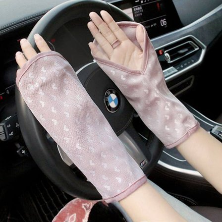 Sommarsolskyddshandskar för kvinnor, för bilkörning och cykling, tunna bomulls andningsbara korta, exponerade fingrar UV-skydd