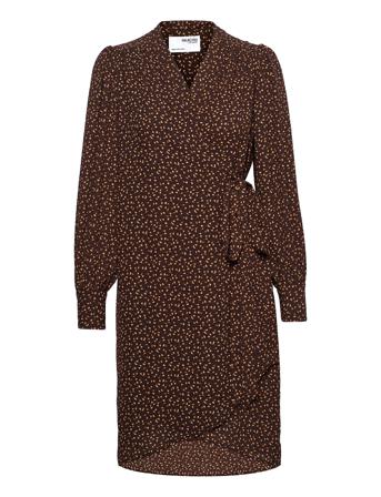 Slfalva Ls Aop Wrap Dress B Brown Selected Femme