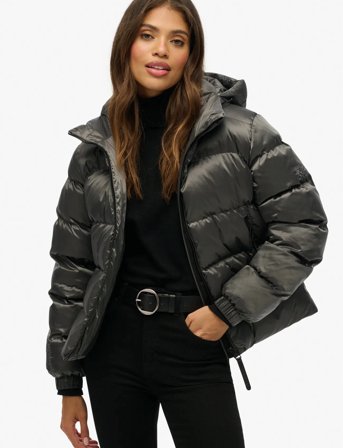 Superdry Hooded Luxe Sports Puffer - Black - L
