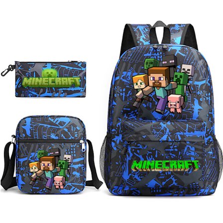 Minecraft 3-delars Set Ryggsäck Mochila Barn Kapacitetsväskor-3