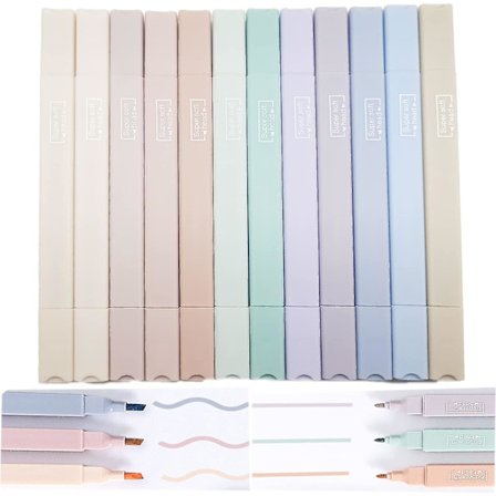 12 kpl Raamatun esteettisiä söpöjä korostusvärejä viistokärjellä, pastellinväriset korostusvärit Raamatun korostusväri Marke