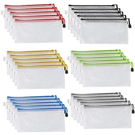 30 stk. lynlås mesh pose vandtætte filopbevaringsposer multifunktionel pen taske opbevaringspose møntpung til skolekontorartikler, 6 farver