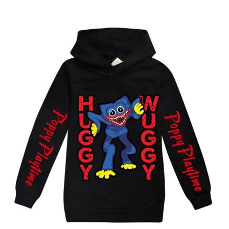 Poppy Playtime Huggy Wuggy -painettu huppari lapsille, pitkähihainen huppari, pusero, topit, 9-10 vuotta, musta, SQBB