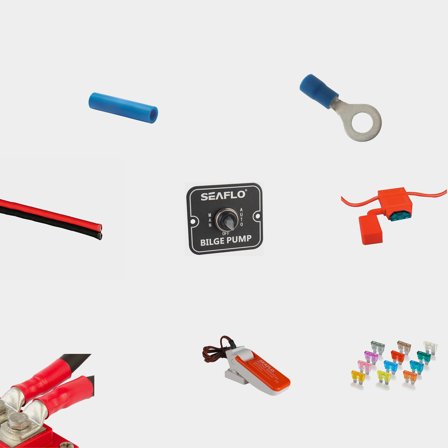 Paquete de instalación nueva para bomba de achique eléctrica - Panel de 3 vías y interruptor de nivel