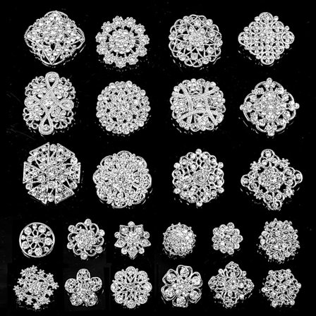 Lot 24Pcs Blandet Rhinestone Krystall Brosje Legering Sølv Vintage Som