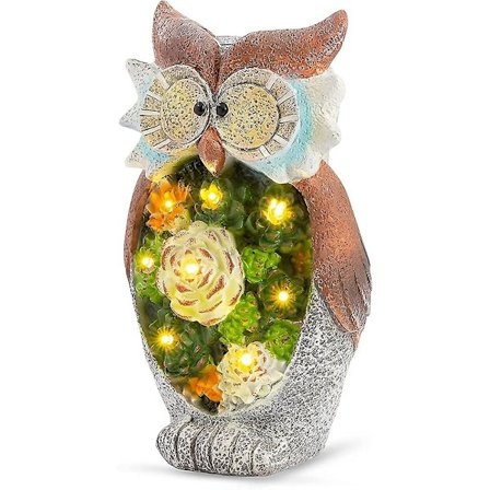 Solcellsdriven Utomhusbelysning Trädgårdsdekoration Uggla Figur Vattentät Harts Trädgårdsstaty För Gräsmatta