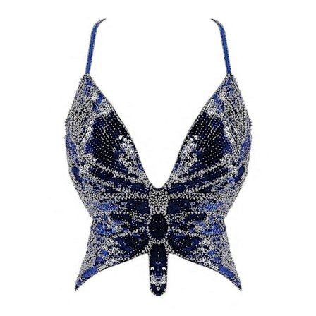 Jule Y2k Sommerfugl Paillet Crop Top Kvinder Sommer Rygløs V-hals Sexet Klub Kostume Outfits Festival Tøj Nye Bandage BH Toppe 2022
