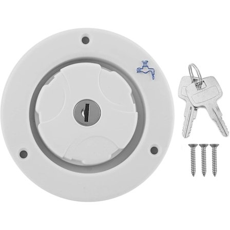 Vannfyllingslokk, Gravitasjonsinntak for ferskvann Låsbar Lekkasjesikker Luke Fyllingslokk med 2 Nøkler Hvit for Bobil Campingvogn RV