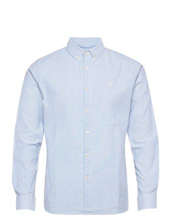 Owl Striped Oxford Custom Tailored Skjorte Uformell Blå Knowledge Cotton Apparel