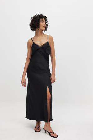 NA-KD Large Lace Insert Midi Dress - Slipklänningar - Svart - EU 44