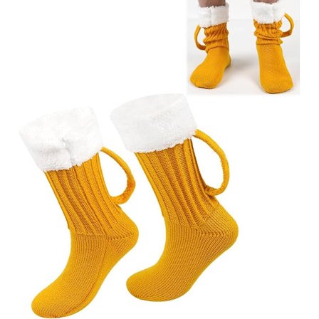 Øl krus sokker, sjove strikkede øl sokker, mid-tube uld sokker med håndtag, perfekt til og jul