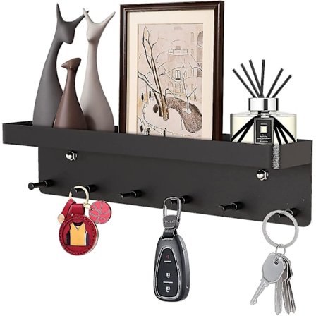 Nyckelhållare med hylla, självhäftande, ingen borrning, modern nyckelhängare, nyckelförvaring