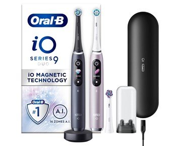Oral-B iO9 Duo Pack Black/Rose Quartz - 2 st eltandborste iO9 med 3D-tandspårning & trycksensor