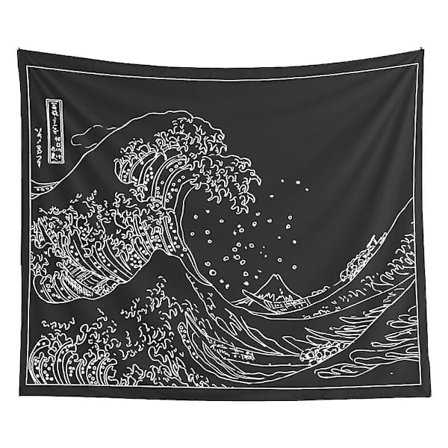 Vægophængt Tapestry Japansk Bohemian Sengetæppe Tæppe Sort
