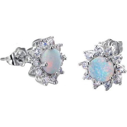 Pulabo Runde Hvite Brann Opal Dobbel Studeøreringer For Kvinner Krystall Zirkon Bryllup Smykker Kreativ Og Utsøkt Populær