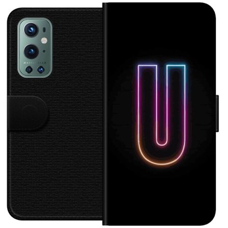 Kompatibel Tegnebogsetui til OnePlus OnePlus 9 Pro Minimalistisk neonbogstav U i farverig lyseffekt mod sort baggrund