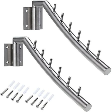 Klädkroksstång i rostfritt stål med 6 krokar, 180° svängbar, Max belastning 30 kg - Väggmonterad för kläder och halsbandsorganisation