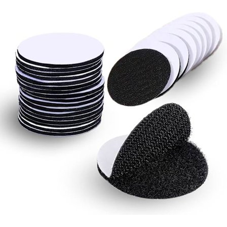 Kardborreband - Dubbelsidig tejp - 25 stycken - 50 mm rund - Starkt självhäftande filt - Extra starkt lim - Återanvändbar - För att sy och limma 