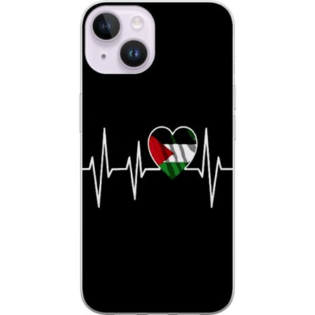 Kompatibelt Mobilskal till Apple Apple iPhone 15 Palestina hjärta med EKG linje i flaggfärger svart röd vit grön symbol för kärlek styrka och fr
