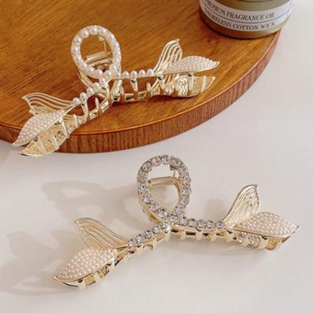 2-pak Rhinestone Pearl Hårklype, Vakkert Stor Hårklype, Sterk Metall Hårklype for Tykt Hår &
