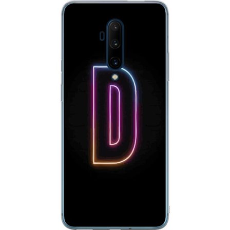 Kompatibel Mobilcover til OnePlus OnePlus 7T Pro Minimalistisk neonbogstav D i farveskiftende lys mod sort baggrund i moderne digital design