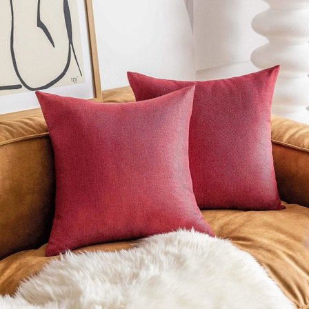 IC 24x24 pudebetræk, linned Euro pudebetræk sæt af 2, vinrøde dekorative puder til sofa kontorer, 24x24 tommer, vinrød
