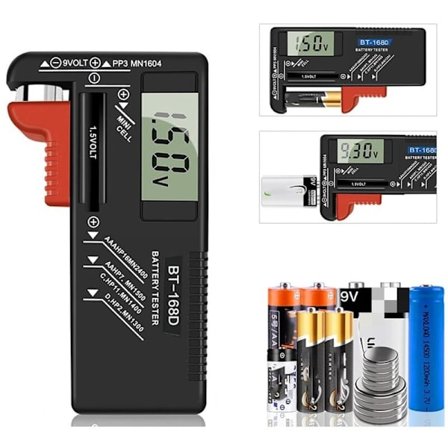 Digital batteritester, universel batteritester, batteritester, til AA, AAA, C, D, PP3, 9V, 1,5V, knapcellebatterier