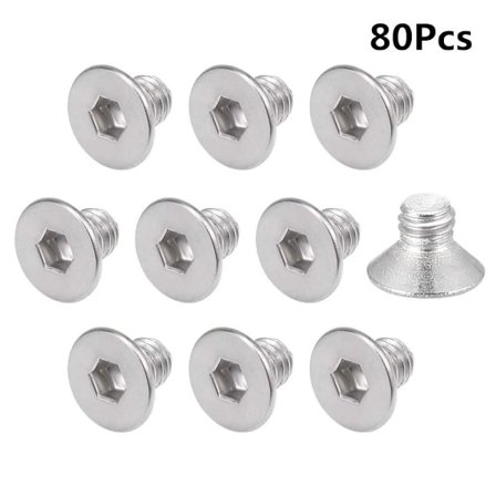 80 stk. maskinskruer med flatt hode, skruer med innvendig sekskant