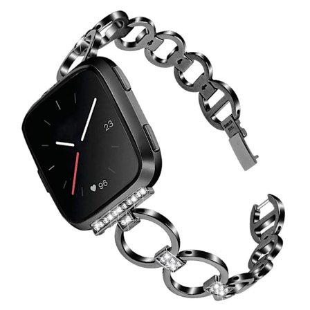 Fitbit Versa / Versa Lite klockarmband i rostfritt stål med strass - Svart