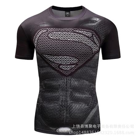 Digitaalinen tulostus Superman lyhythihainen Captain America urheilutiukat vaatteet nopeasti kuivuvat kunto venytys T-paita D015G L