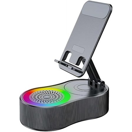 Bluetooth Høyttalerstativ, 360° Roterbart Multifunksjonelt Audio- og Videostativ med HiFi Surroundlyd, 8 kg Lastekapasitet for Telefoner og Nettbrett