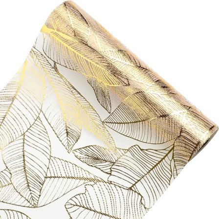 Guld Net Bordløber 28cm×275cm Skinnende Organza Net Bordløber med Guldfolie Bordbånd