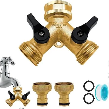 2-veis splitter: Y-formet vannfordeler for tilkobling av to inntaksslanger, 1/2 " og 3/4 " vannfordeler for hage, plenkrane, just...