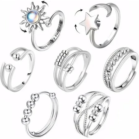Anti Stress Ångest Fidget Ringar för Kvinnor Rostfritt Stål Spinner Solros Sol Stjärna Ring Trendiga Smycken Tillbehör Gåva