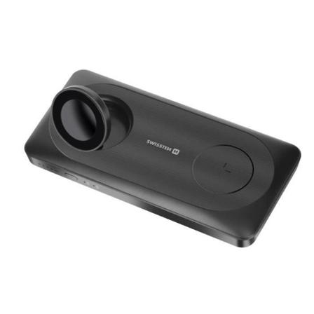 15W trådløst eksternt batteri til iPhone og Apple Watch, USB + USB-C Swissten Black Svart