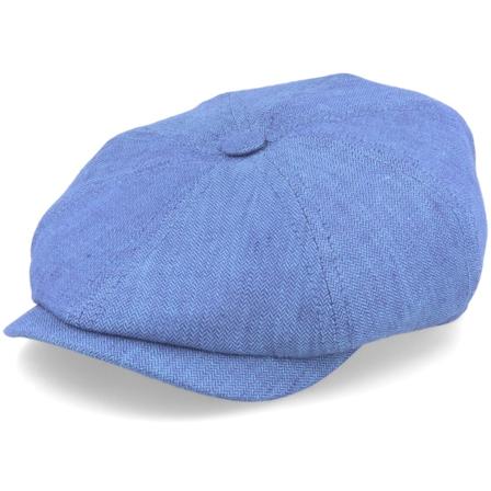 Stetson - Bleu flatcap Casquette - Hatteras Linen Herringbone Blue Flat Cap @ Hatstore