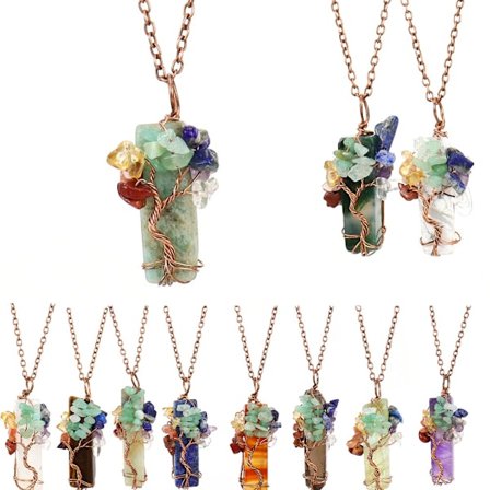 10 stk. Livets Træ Kobbertråd Indpakket Krystal Halskæde Chakra Vedhæng Natursten Kvarts Reiki Smykkegave til Kvinder