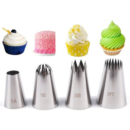 Konditormunnstykker, 4 stykker sprøytepose dekorative tilbehør i 304