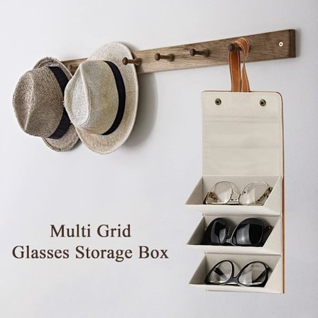 Ruskea 3-lokeroinen taittuva PU-nahkainen aurinkolasikotelo, koruille ja kellolle