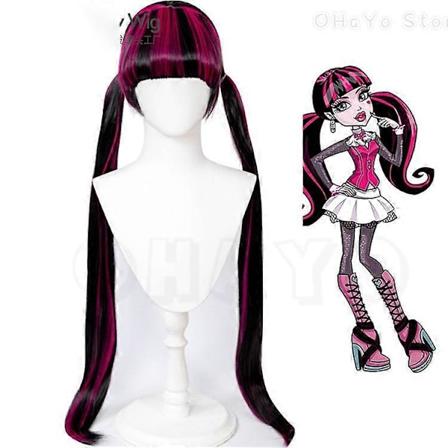 Halloween Monster Cos High: Draculaura Cosplay Kostym Rosa Dräkt Vampyr Draculaura Peruk Anime Kvinna Cosplay Halloween Kostymer Skor wig M