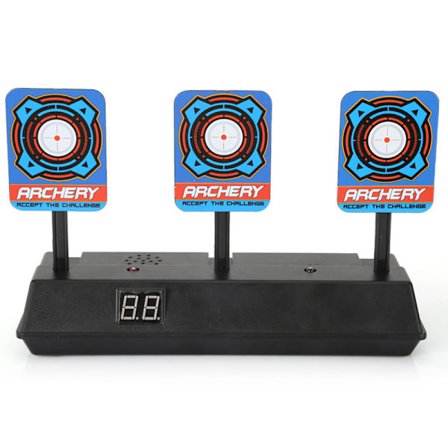 Elektronisk måltavla med ljudeffekter och poängvisning. Kasta 3 måltavlor och de kommer automatiskt att stiga.
