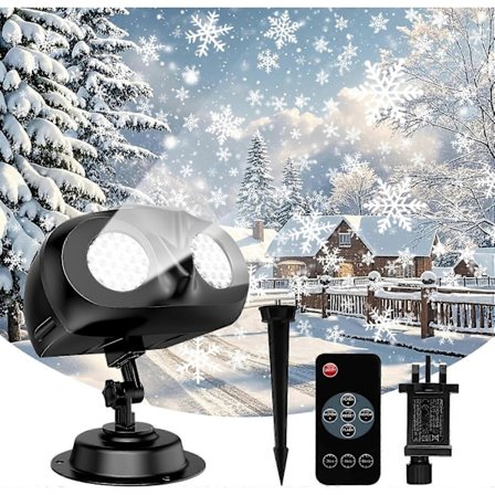 Juleprojektorlys utendørs, 2-i-1 kikkert LED snøfnuggprojektorlys med fjernkontroll, vanntett HD-projektorlys, innendørs/utendørs