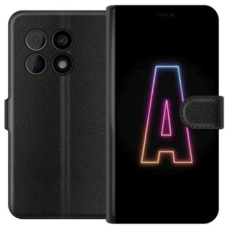 Kompatibel Tegnebogsetui til OnePlus OnePlus 10 Pro Minimalistisk neonbogstav A i regnbuefarvet lys mod sort baggrund i moderne typografisk stil