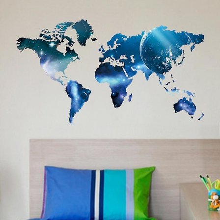 Ghyt 3D Blå Planet Världskarta Väggdekal Alla Rum Bakgrund Heminredning Konstdekal, 1 st