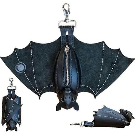 Håndlaget Lær Flaggermus Myntpung, Gotisk Flaggermus Sammenleggbare Vinger Lær Lommebok Realistisk Opp-ned Flaggermus Myntveske med Glidelåslomme 